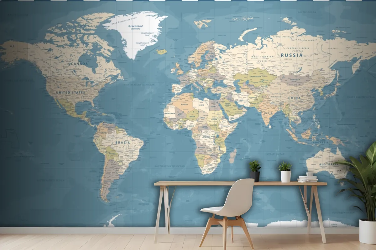 World Map Vintage Dark Political Wallpaper Mural