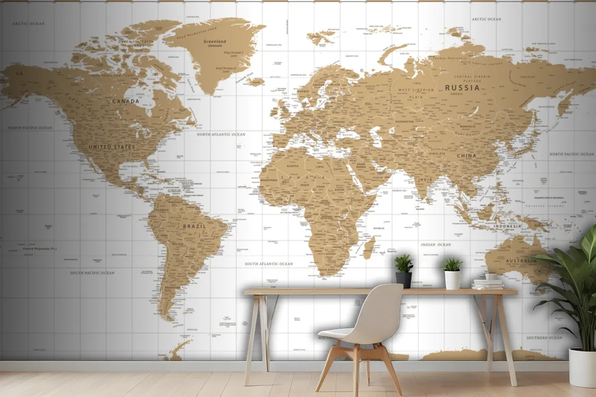 World Map Vintage Golden Political Wallpaper Mural