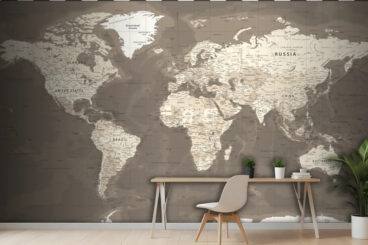 World Map Vintage Political Brown Wallpaper Mural