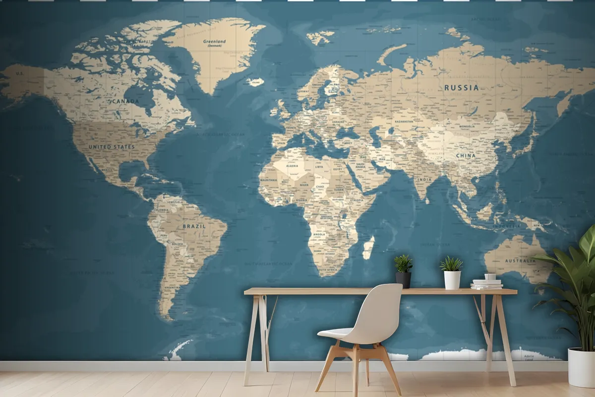 World Map Vintage Political Dark Wallpaper Mural