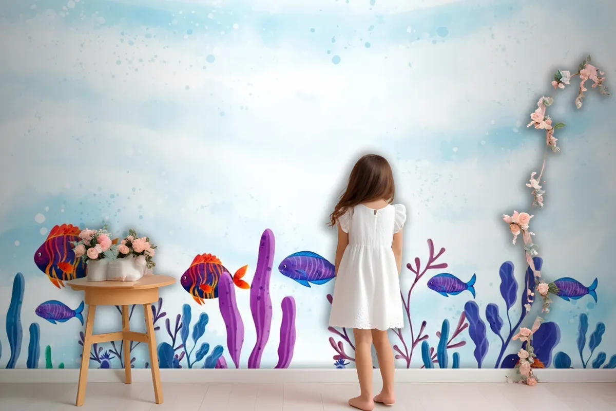 World Oceans Day Watercolor Background Wallpaper Mural