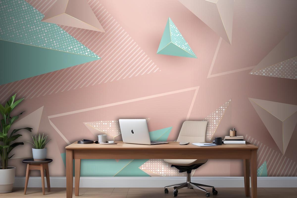 Realistic Background With Pink And Green Triangles Wallpaper Mural