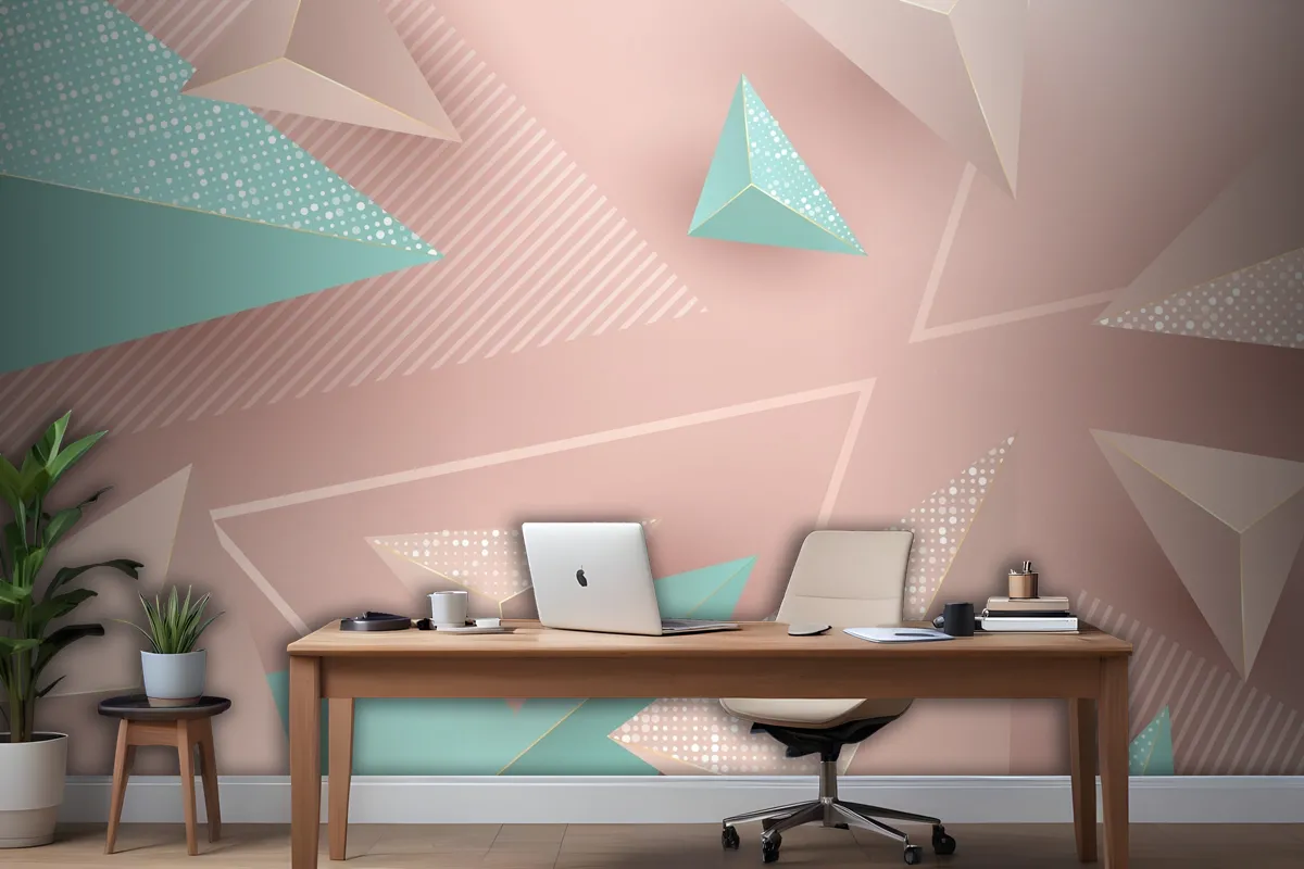 Realistic Background With Pink And Green Triangles Wallpaper Mural