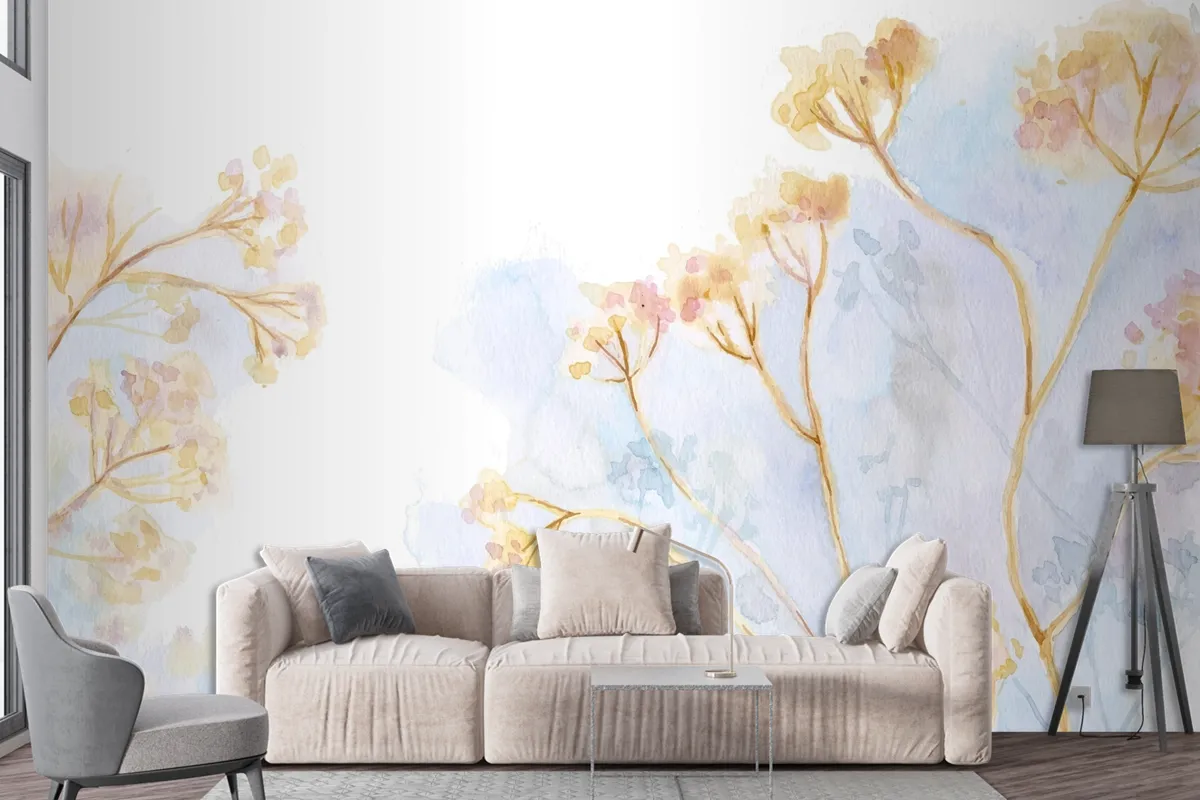 Hand Painted Watercolor Nature Background Wallpaper Mural