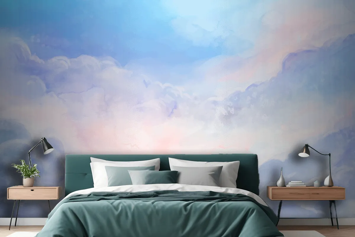 Hand Painted Watercolor Pastel Sky Bedroom Wallpaper Mural