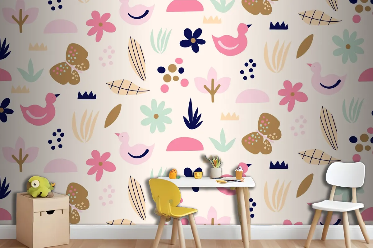 Flat Scandinavian Design Pattern Wallpaper Mural