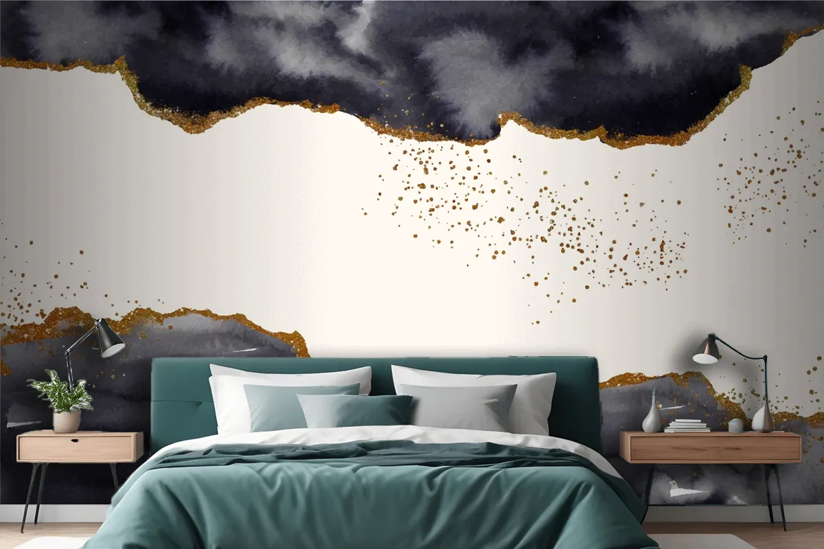 Watercolor Painted Background With Gold Elements Wallpaper Mural