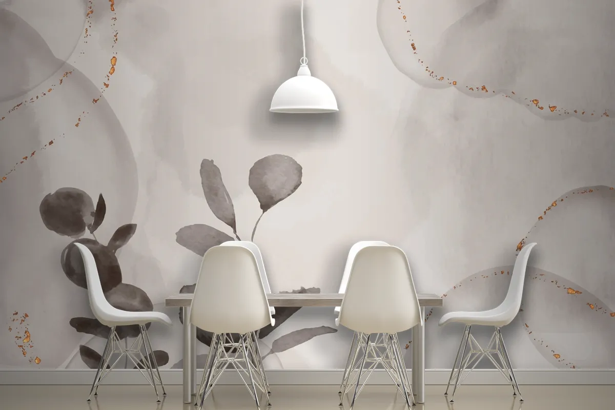 Watercolor Hand Drawn Background With Leaves Wallpaper Mural