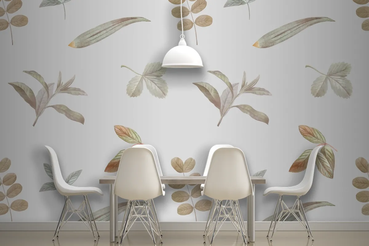 Foliage Seamless Pattern On Gray Background Wallpaper Mural