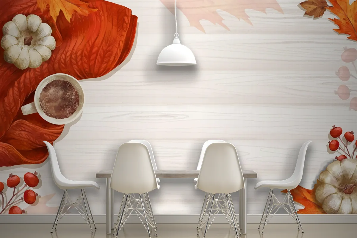 Watercolor Autumn Background Dining Room Wallpaper Mural