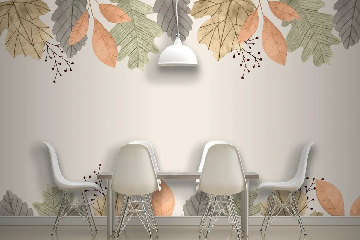 Watercolor Autumn Leaves Background Wallpaper Mural