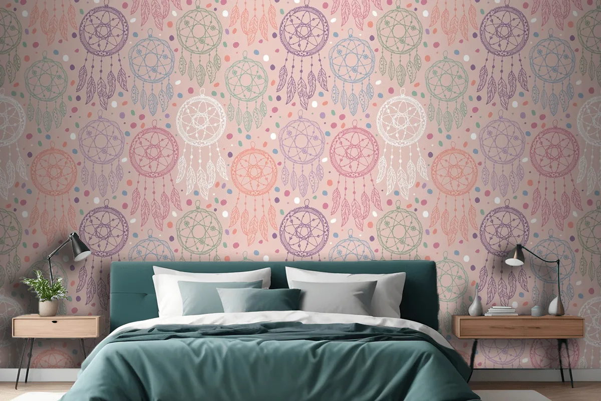 Engraving Hand Drawn Boho Pattern Design Wallpaper Mural