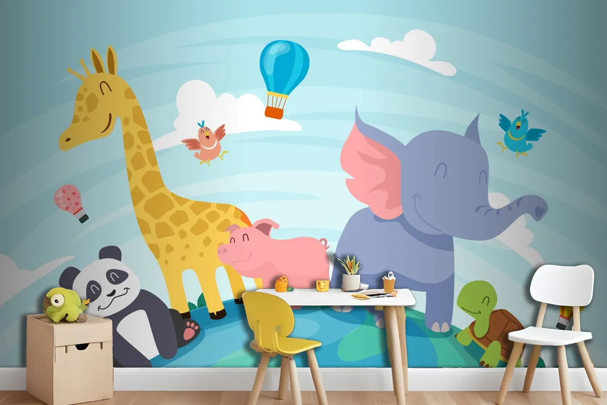 Flat World Animal Day Background Wallpaper Mural