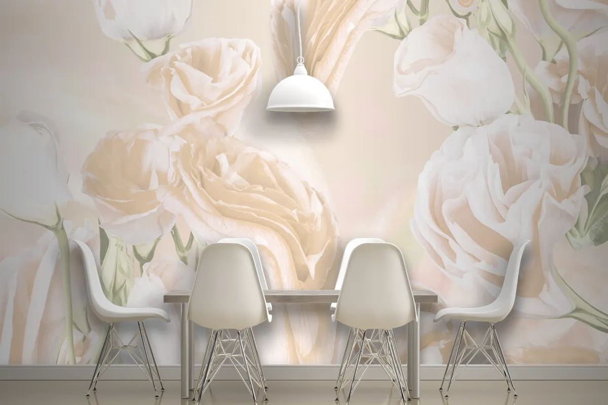 Floral Background Beige Rose Psychedelic Art Wallpaper Mural