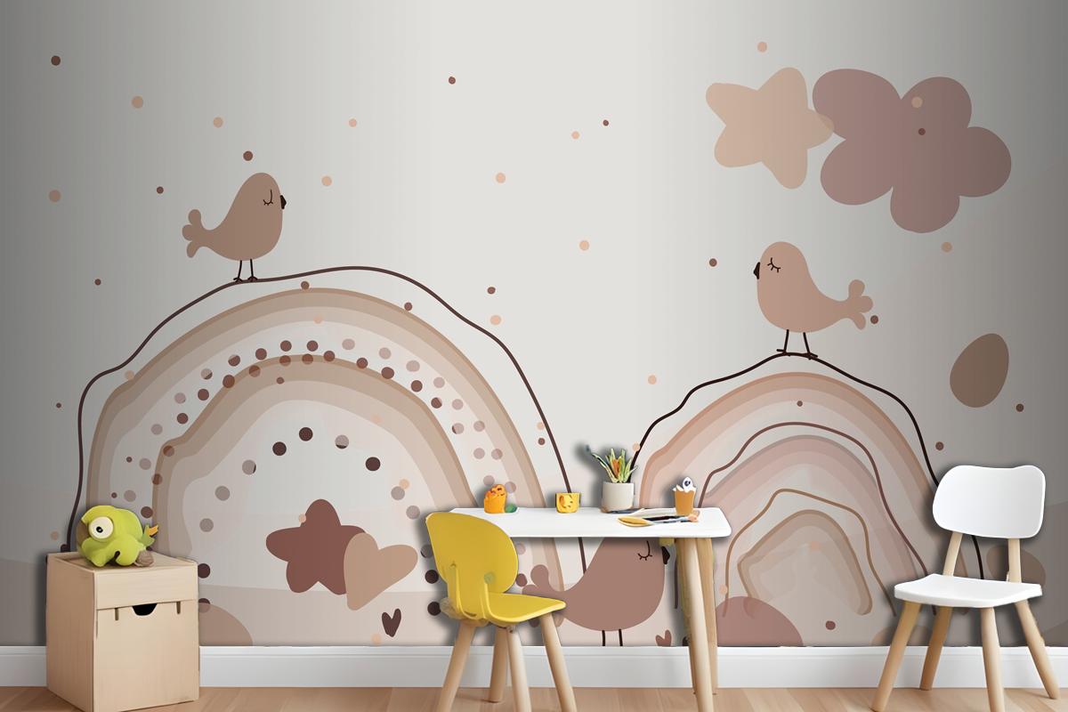 Watercolor Rainbow Happy Easter Beige Wallpaper Mural