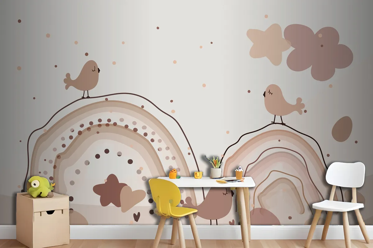 Watercolor Rainbow Happy Easter Beige Wallpaper Mural