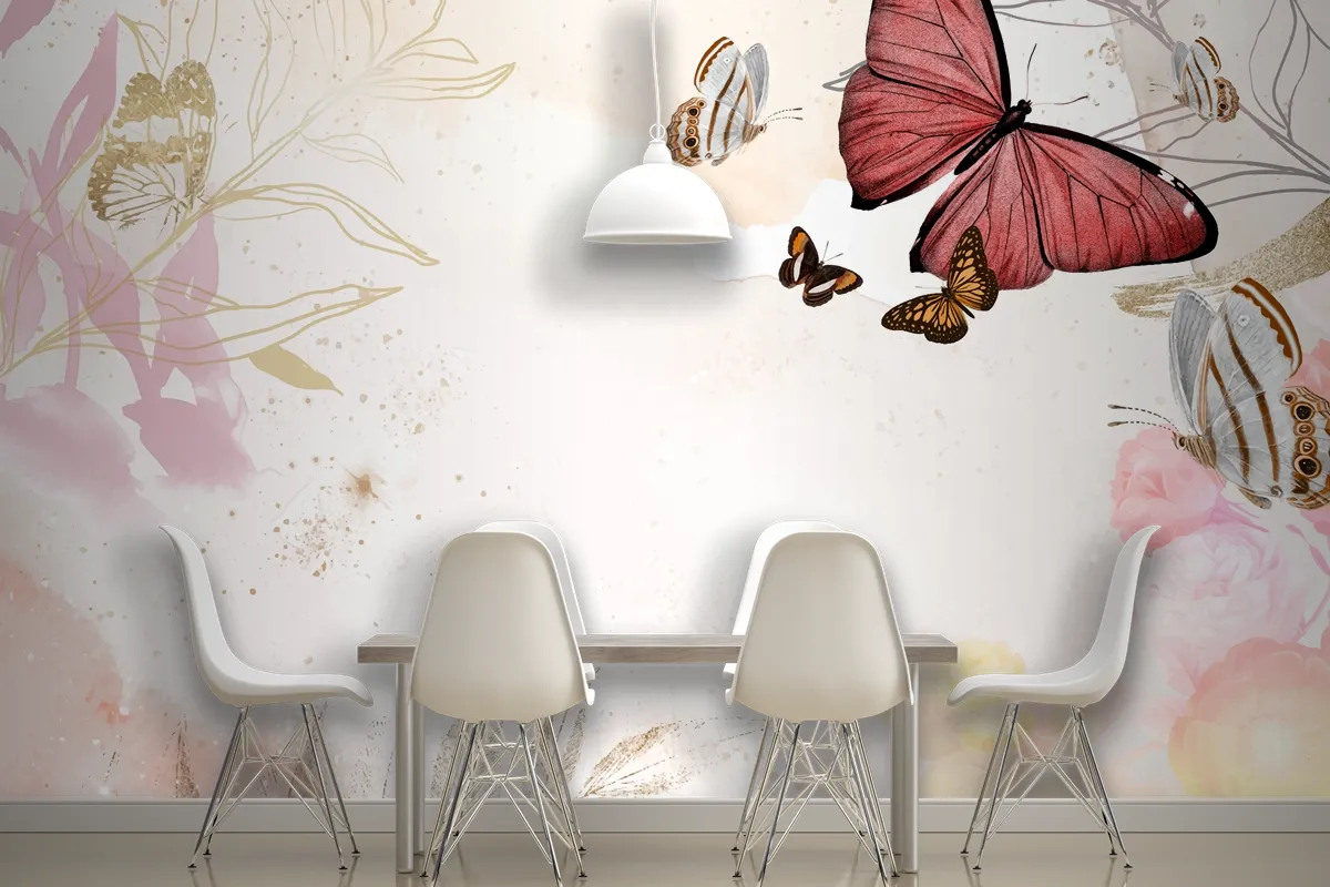 Butterfly Background Aesthetic Border With Flowers  Wallpaper Mural