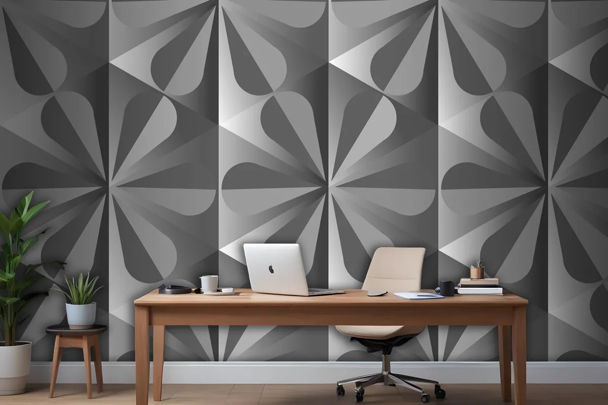 Simple 3D Geometric Pattern Grey Background Wallpaper Mural