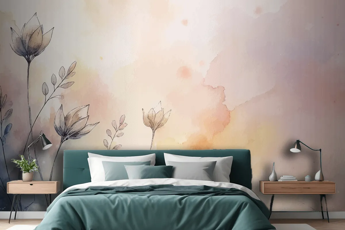 Soft Pastel Floral Watercolor Background Wallpaper Mural