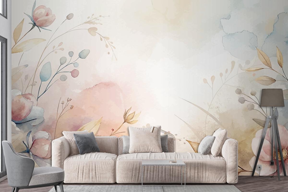 Floral Watercolor Silhouette Background Wallpaper Mural