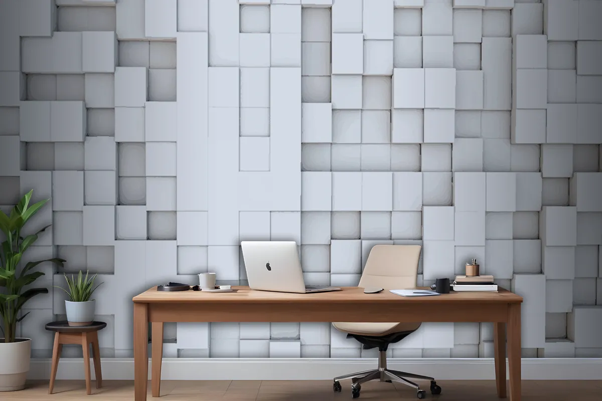 Realistic 3D Squares Geometric Wallpaper Mural