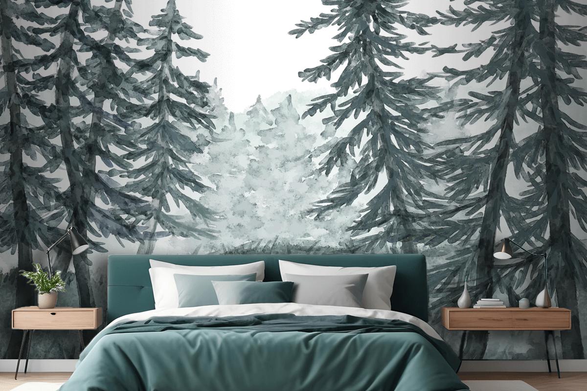 Watercolor Forest Landscape Wallpaper Mural