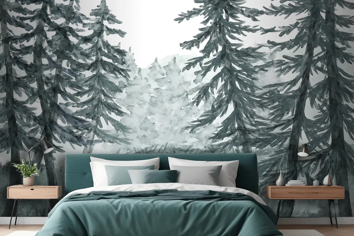 Watercolor Forest Landscape Wallpaper Mural