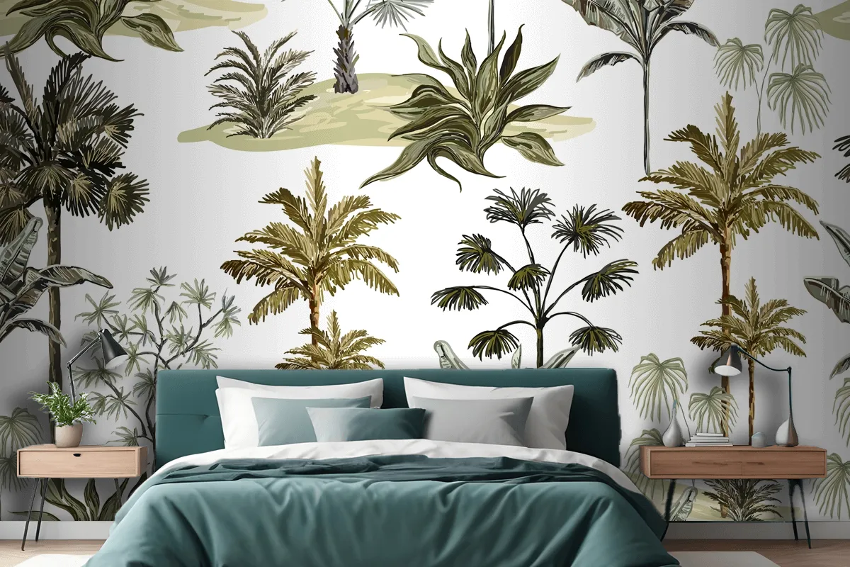 Beautiful Tropical Vintage Hawaiian Palm Trees Wallpaper Mural