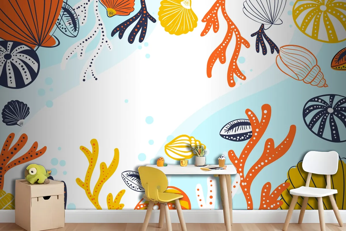 Hand Drawn Aquatic Background Wallpaper Mural