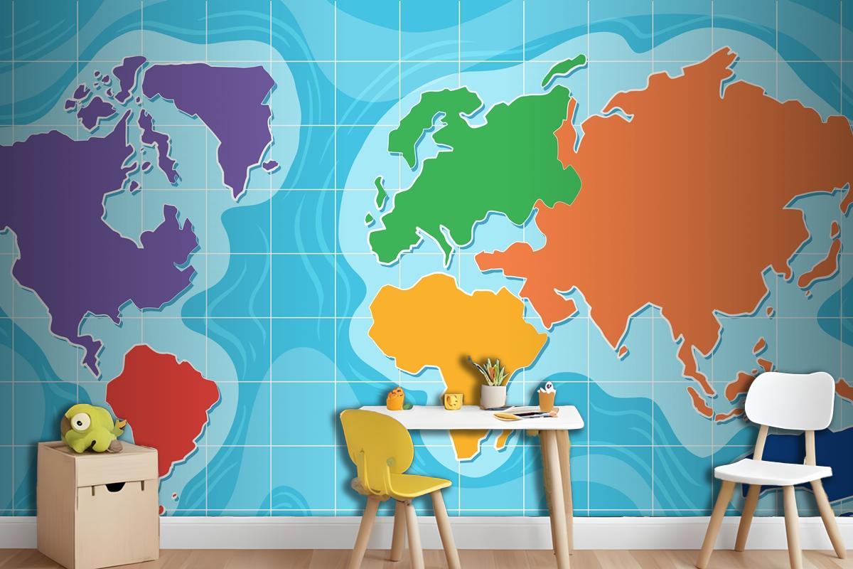 Aerial View Of World Map Wallpaper Mural