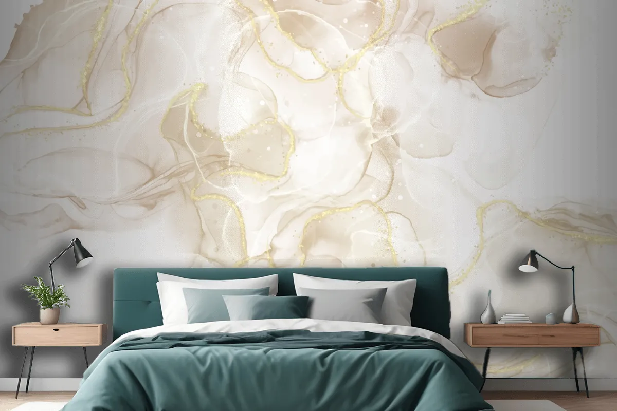 Fluid Art Hand Painted Background With Gold Glitter Elements Wallpaper Mural