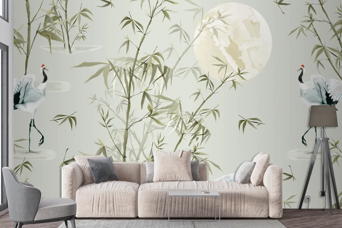 Elegant Seamless Pattern With Bamboo Hand Drawn Wallpaper Mural