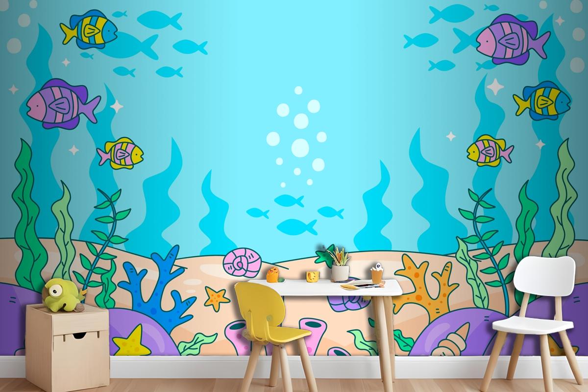 World Oceans Day Hand Drawn Background Wallpaper Mural