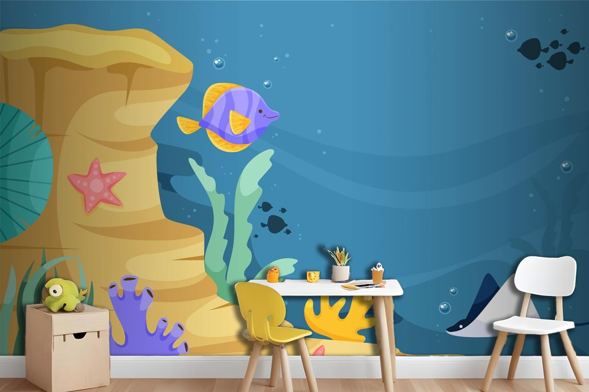 World Oceans Day Hand Drawn Flat Background Wallpaper Mural