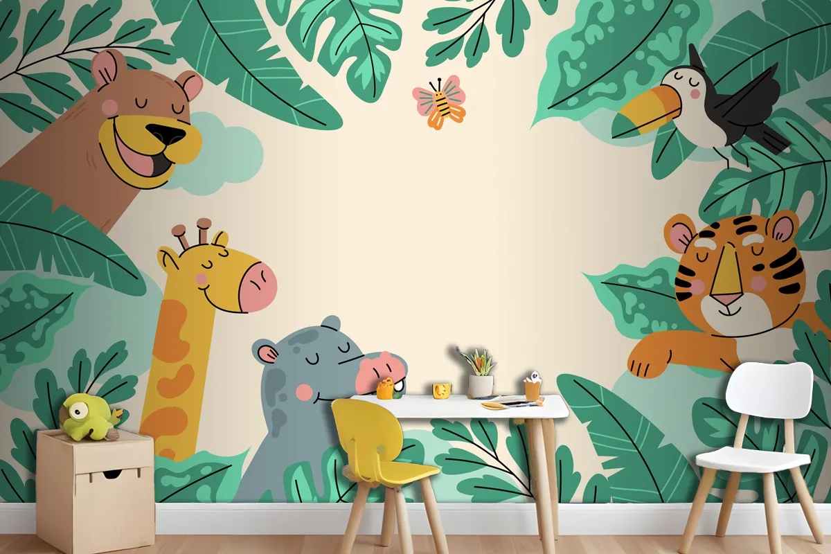 Hand Drawn Wildlife Background Wallpaper Mural