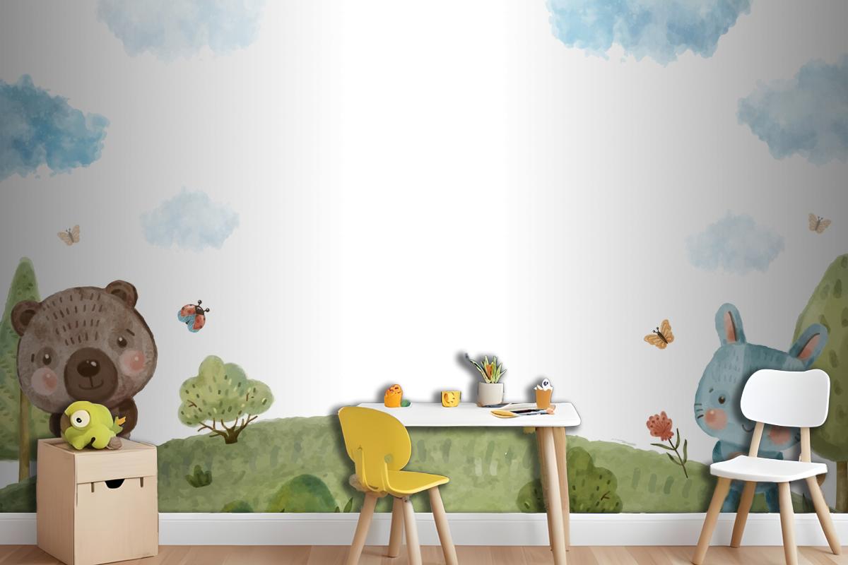 Watercolor Wildlife Background Wallpaper Mural