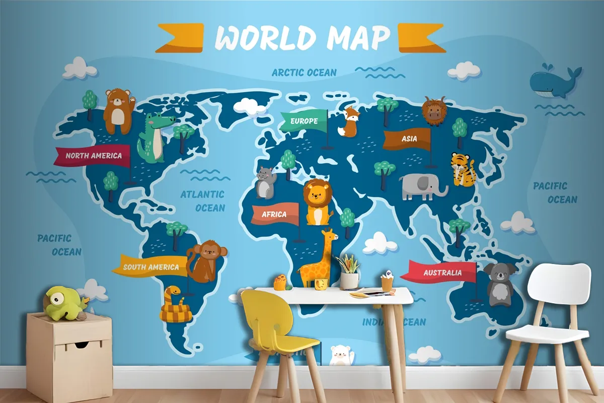 Hand Drawn Kids Map Wallpaper Mural