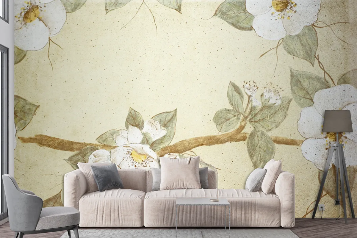 Retro Floral Pattern On Old Paper Wallpaper Mural