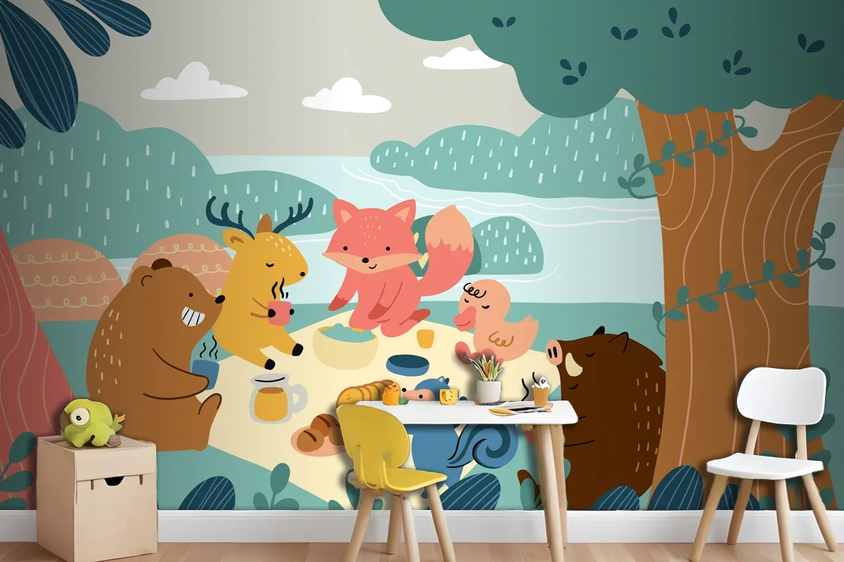 Flat World Animal Day Wallpaper Mural