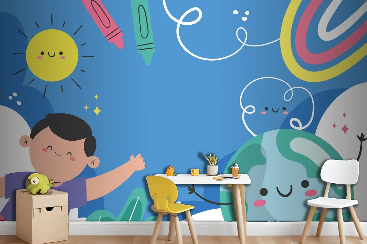 Flat world children's day background wallpaper mural