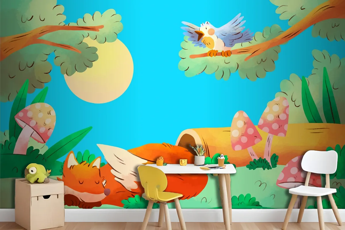 Watercolor Forest Animals Background Wallpaper Mural