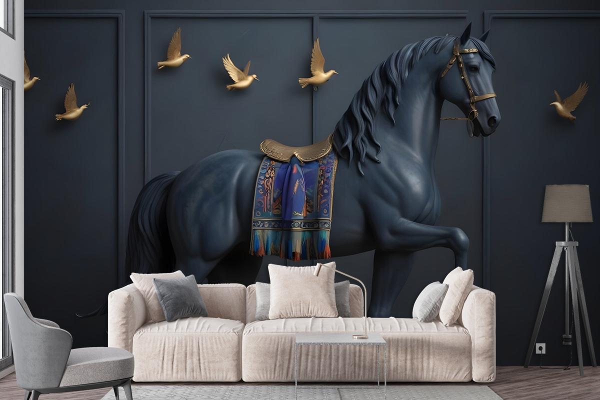 3D Embossed Look Dark Horse Wallpaper Mural