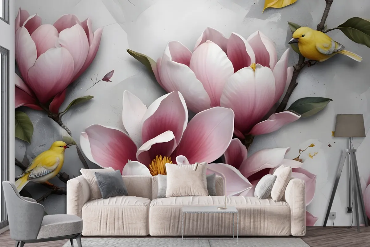 3D Embossed Look Lily Flower Wallpaper Mural