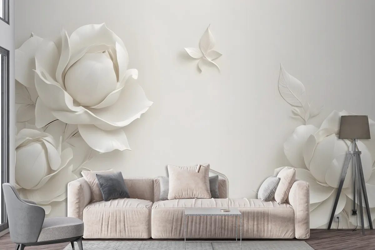 3D Embossed Look Magnolia Floral Art Wallpaper Mural