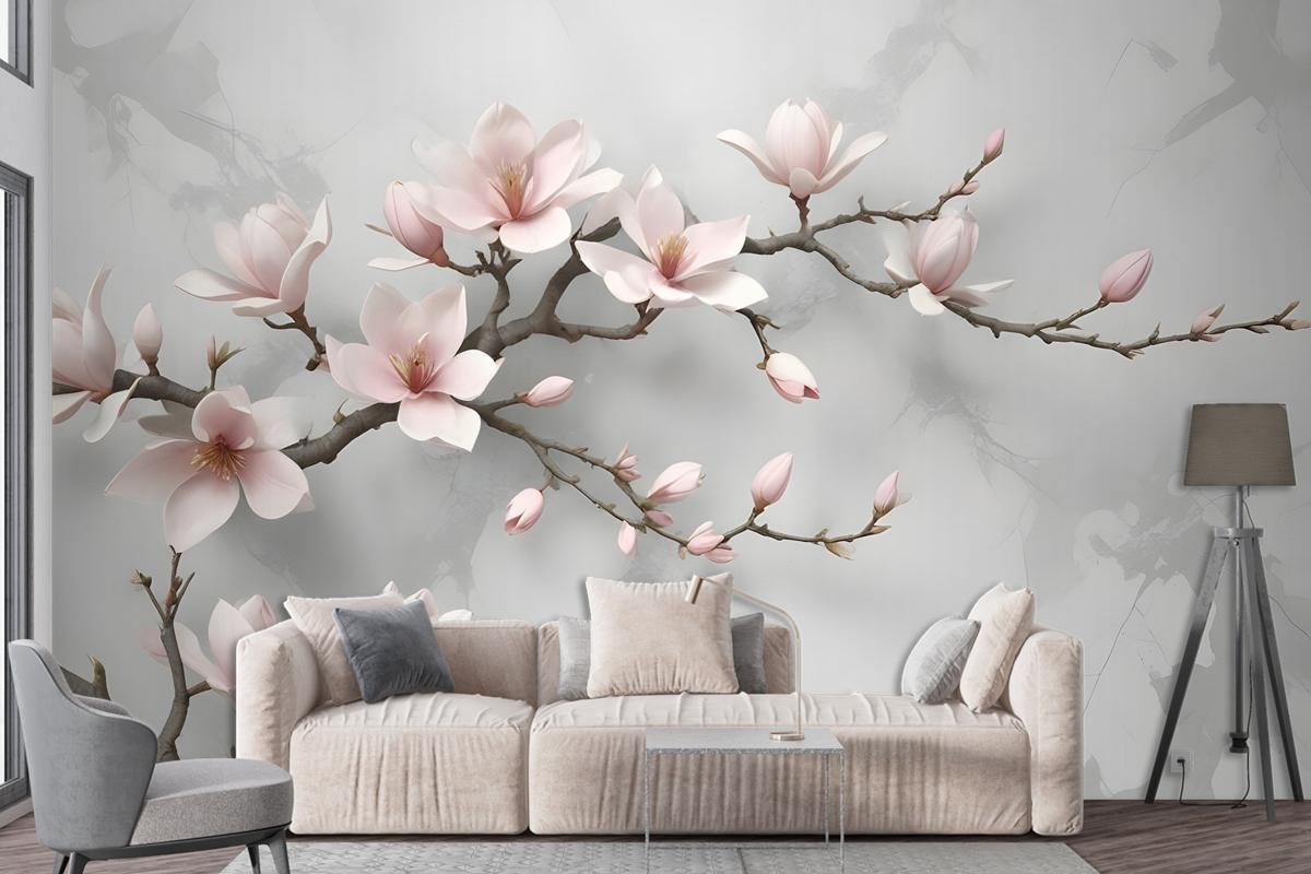 3D Look Pink Magnolia Blossom Wallpaper Mural