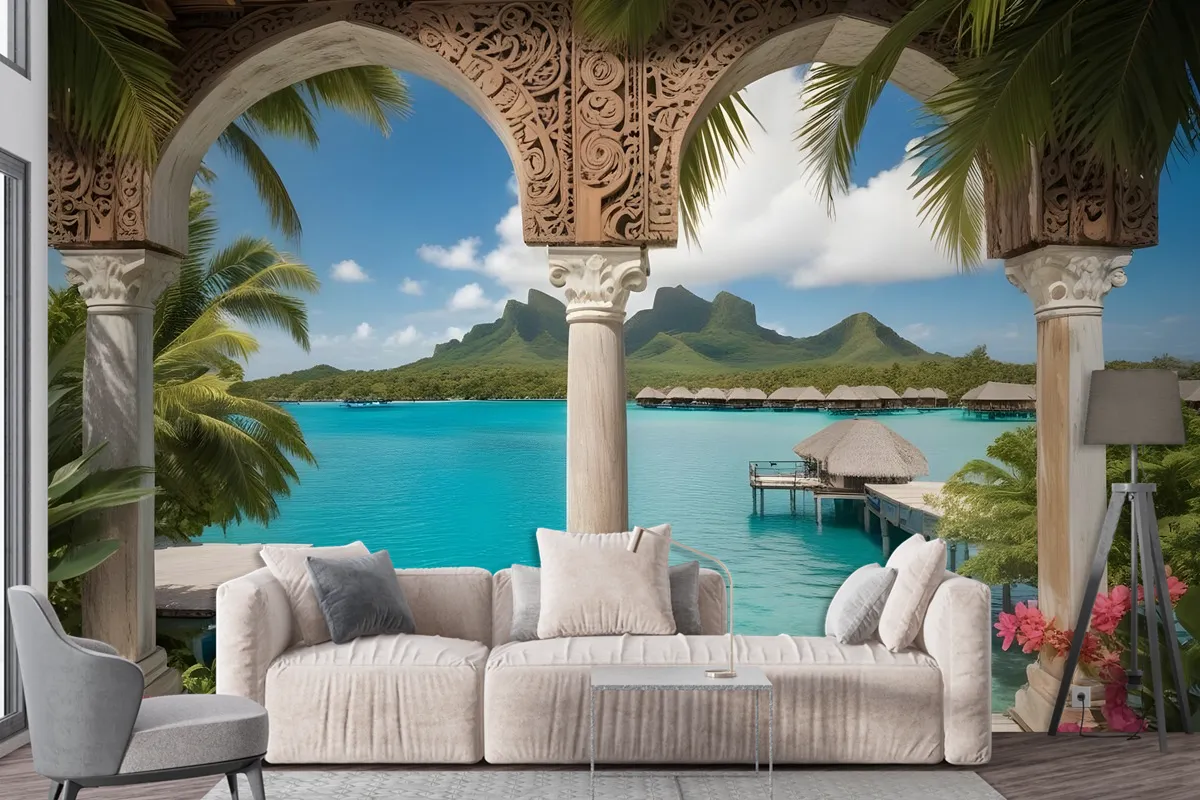 3D Look Sea Landscape With Lux Arabian Arches Wallpaper Mural