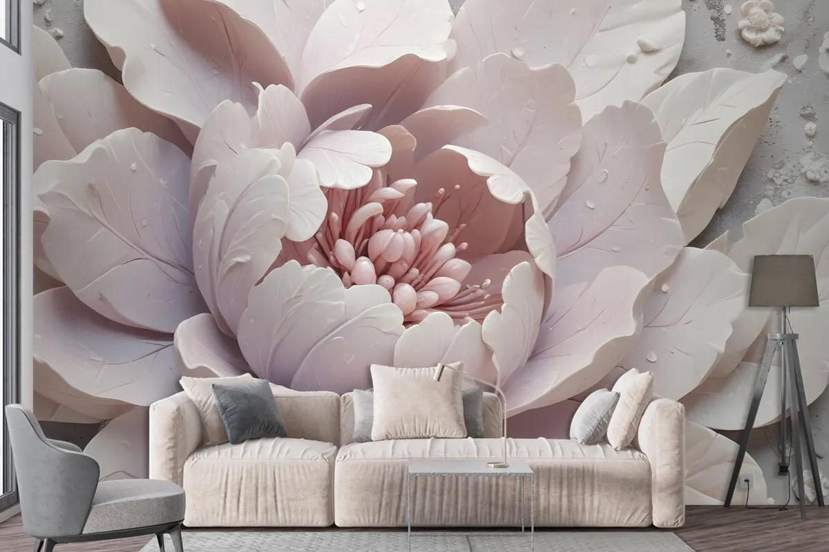 3D Look Soft Floral Wallpaper Mural