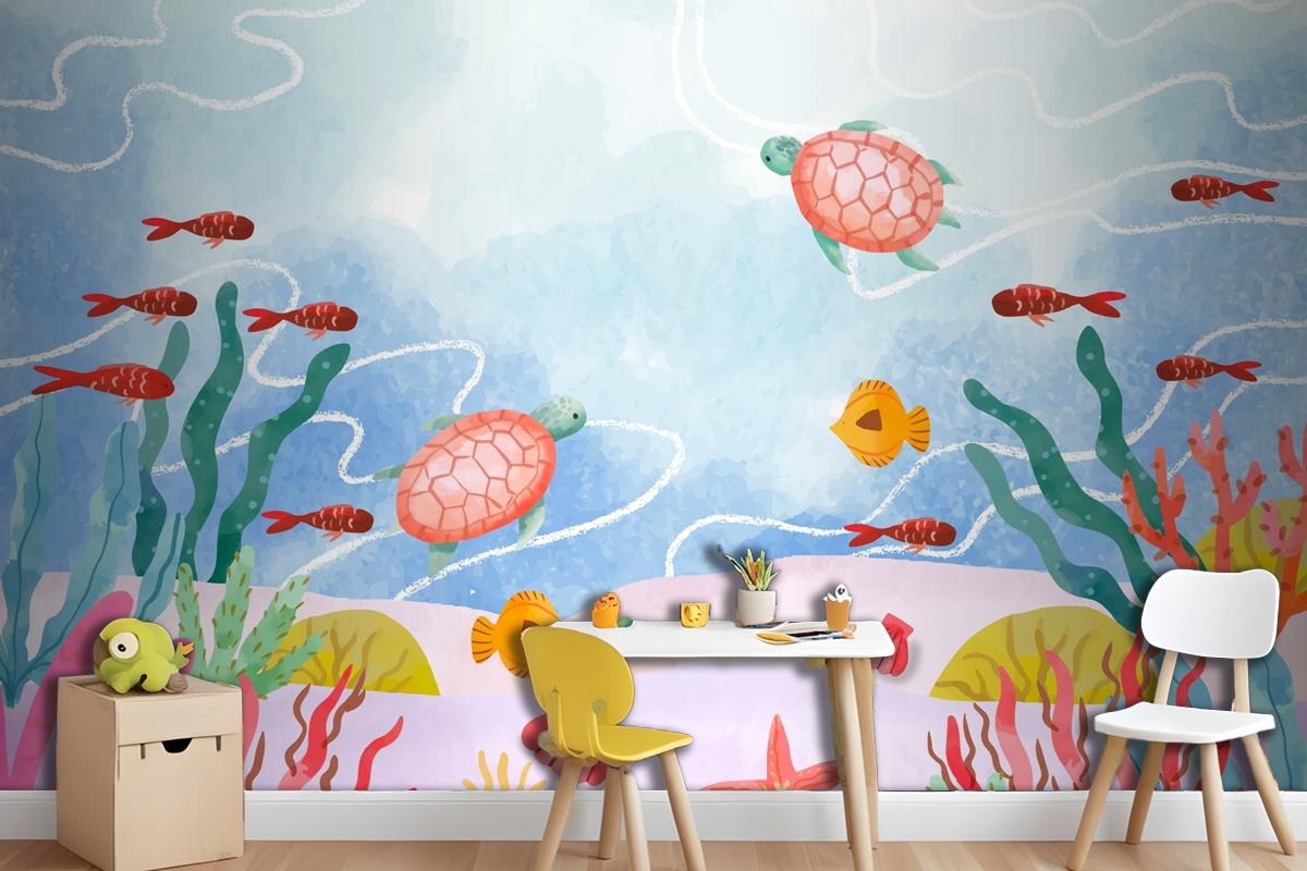 Watercolor Background For World Oceans Day Celebration Wallpaper Mural