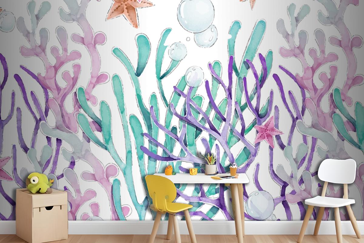 Watercolor Colorful Coral Background Wallpaper Mural