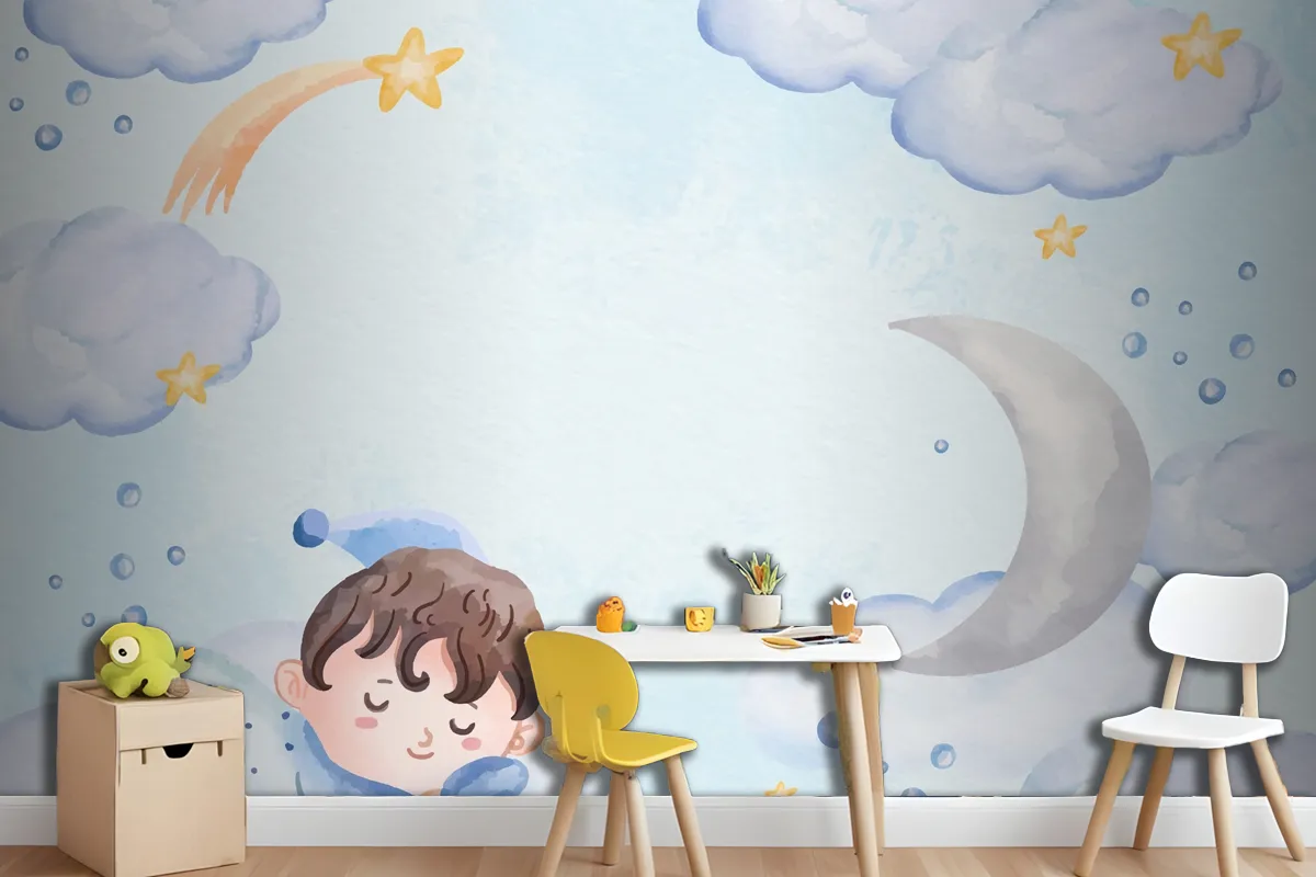 Watercolor Baby Boy Background Wallpaper Mural